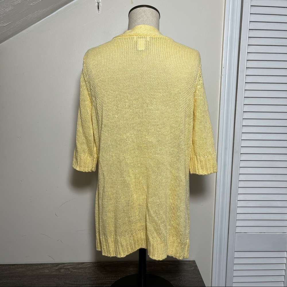 Chico’s Loose Knit Yellow Short Sleeve Cardigan, Size 1 - Picture 3 of 11
